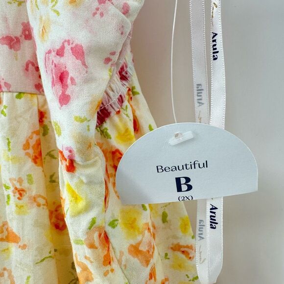 Arula Floral Square Neck Shoulder Tie Tiered Maternity Friendly Midi Dress 2X - Picture 4 of 14